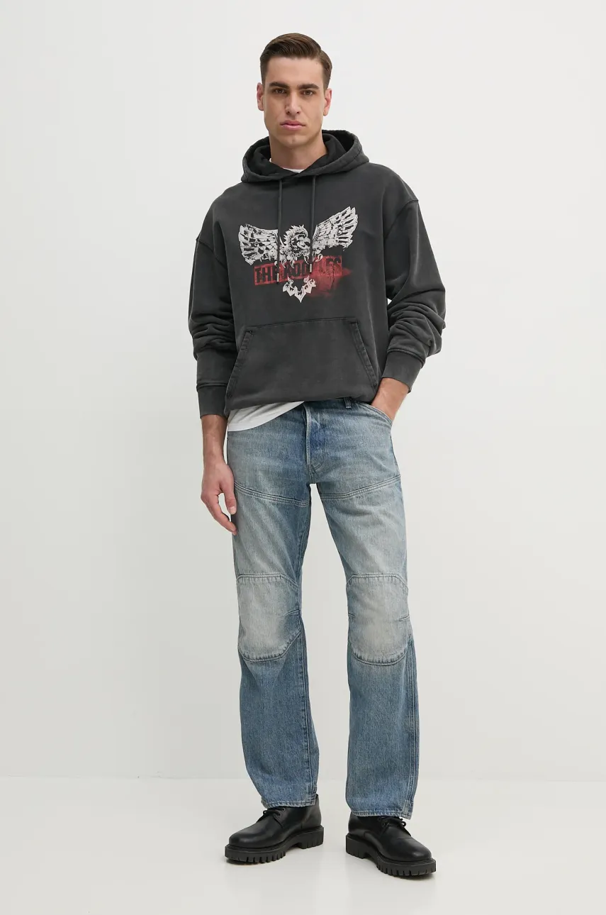 Хлопковая кофта The Kooples мужская цвет серый с капюшоном с принтом HSWE30005K Хлопковая кофта The Kooples мужская цвет серый с капюшоном с принтом HSWE30005K