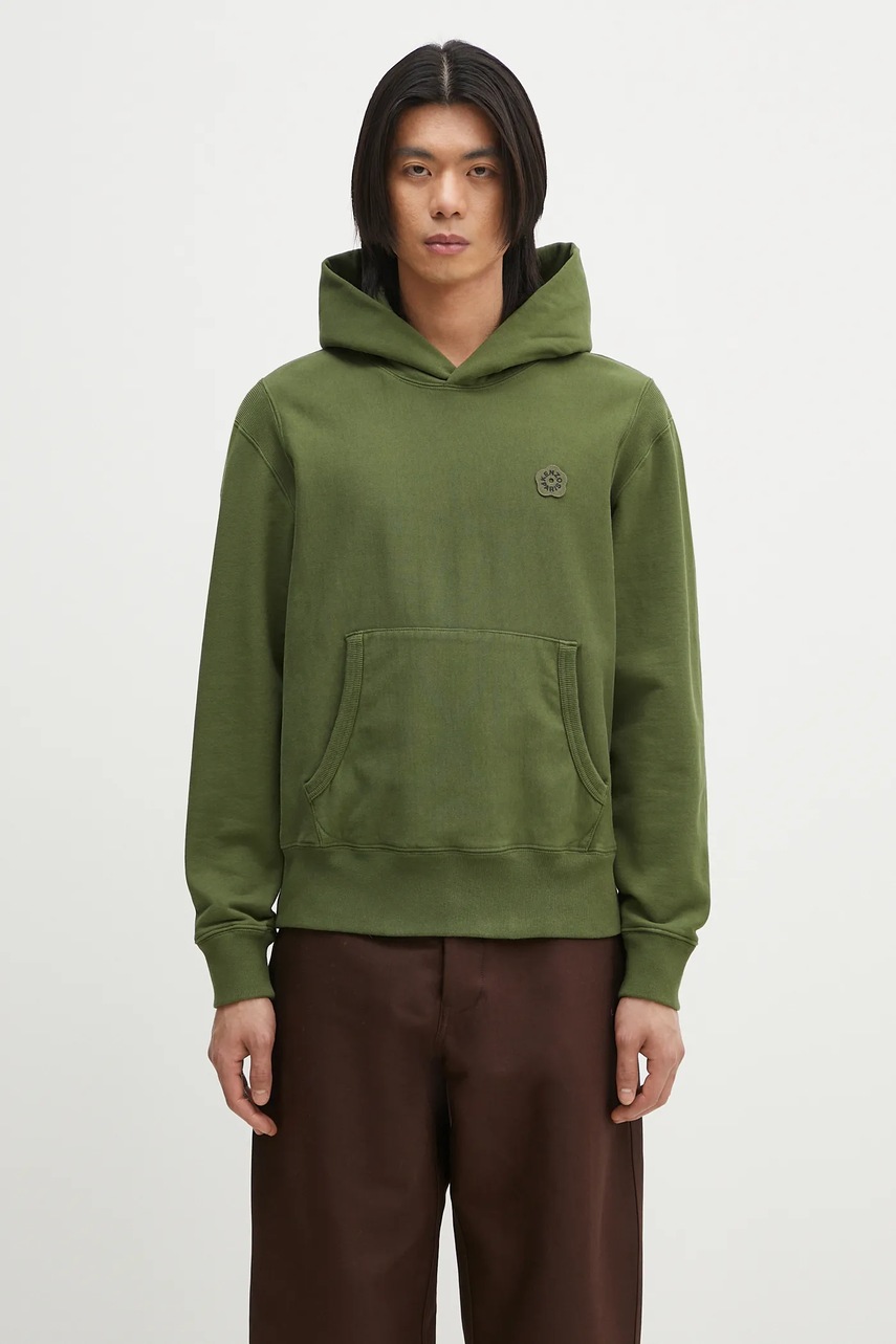 Kenzo hanorac de bumbac Boke Flower 2.0 bărbați, culoarea verde, cu glugă, uni, FF55SW2554MC.50