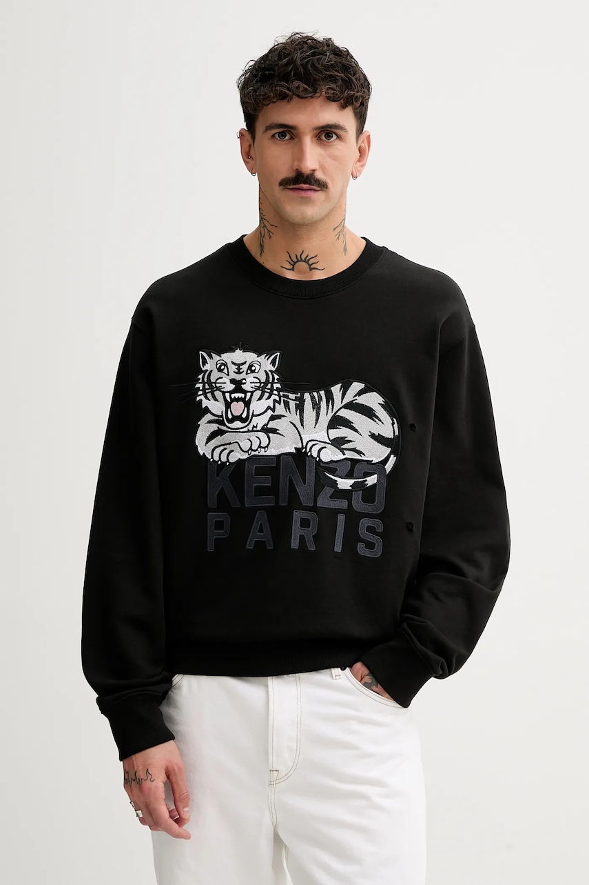 Kenzo hanorac de bumbac barbati, culoarea negru, cu imprimeu, FF55SW2634MF.99J