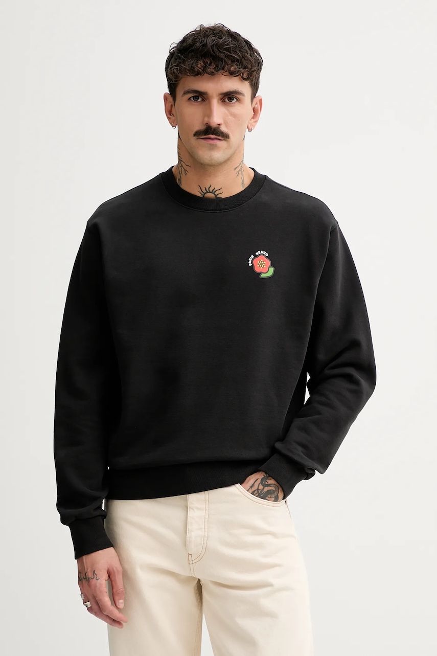 Kenzo hanorac de bumbac Pop barbati, culoarea negru, cu imprimeu, FF55SW2674MC.99J