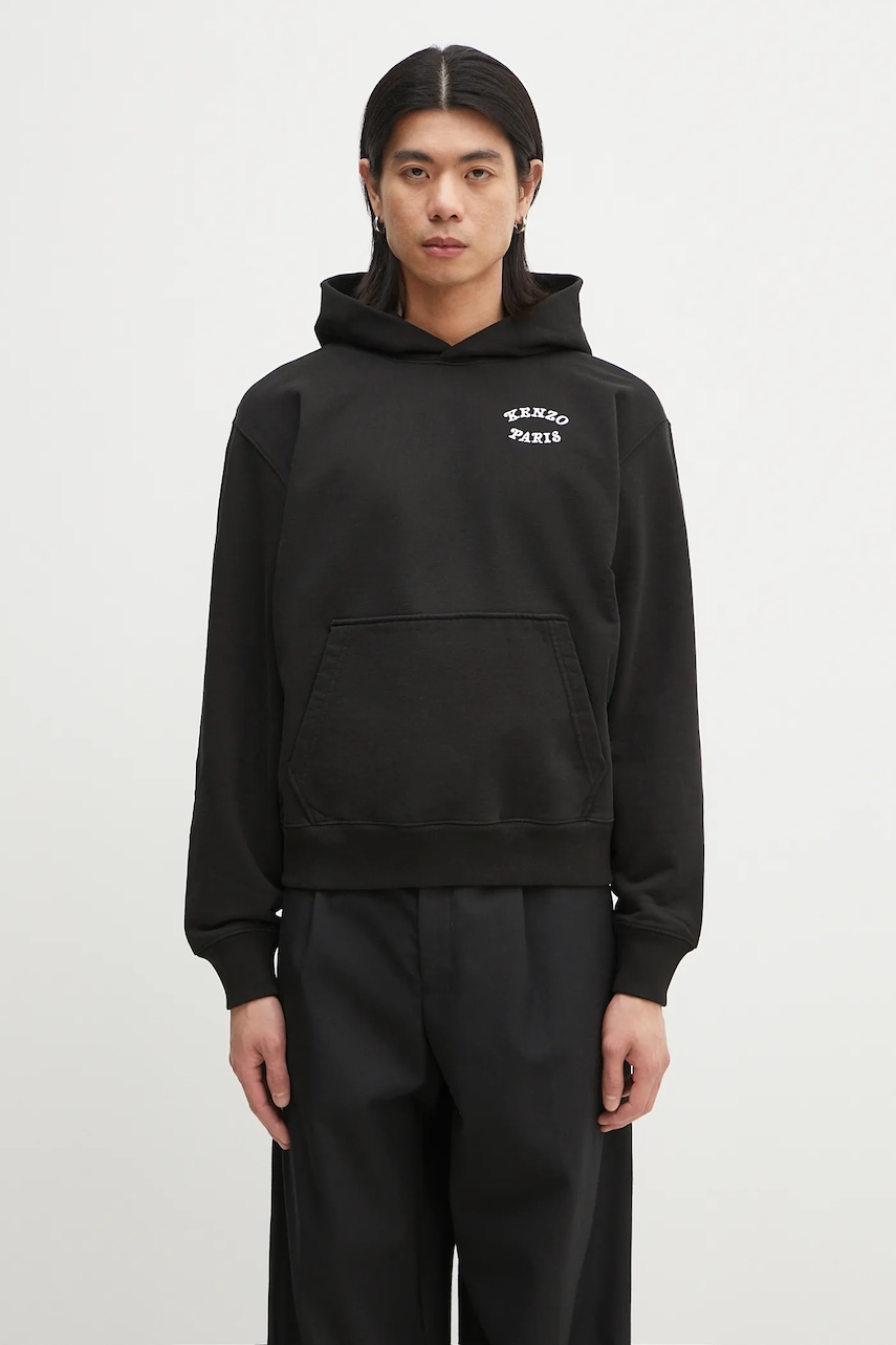 Kenzo hanorac de bumbac bărbați, culoarea negru, cu glugă, uni, FF55SW2724MC.99J
