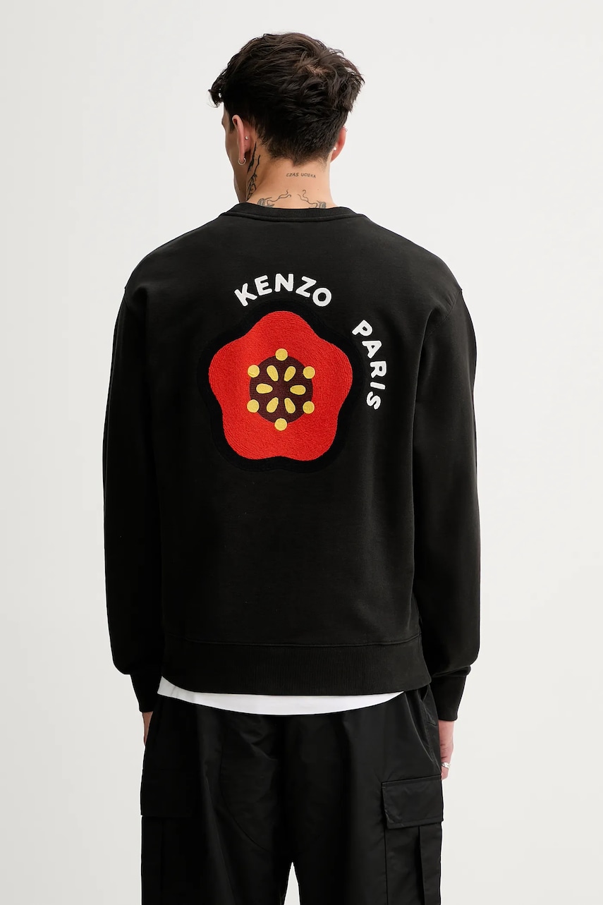 Kenzo hanorac de bumbac bărbați, culoarea negru, cu imprimeu, FF55SW2734MC.99J