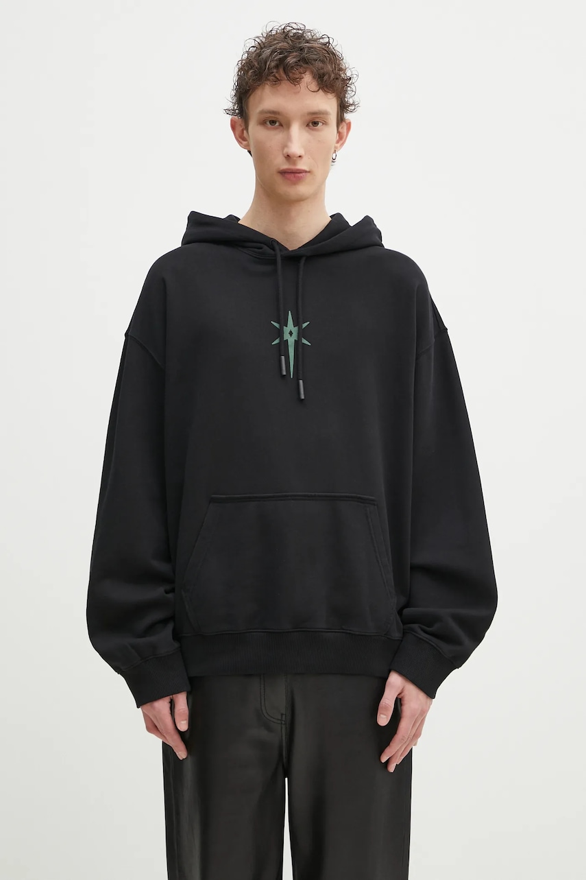 Marcelo Burlon hanorac de bumbac County Goth Boxy Hoodie Black Deep Green barbati, culoarea negru, cu glugă, cu imprimeu, CMBB10CS25FLE0021052