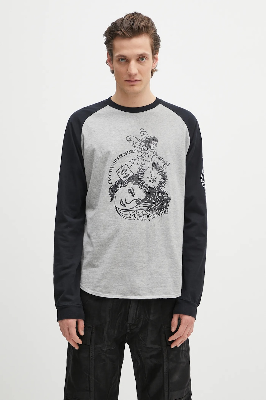 AMBUSH longsleeve din bumbac Raglan L/S T-Shirt culoarea gri, cu imprimeu, 12115325