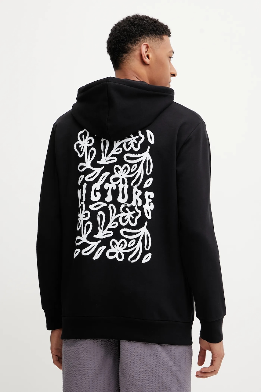 hanorac de bumbac Elaho culoarea negru, cu glugă, cu imprimeu, MSW0469