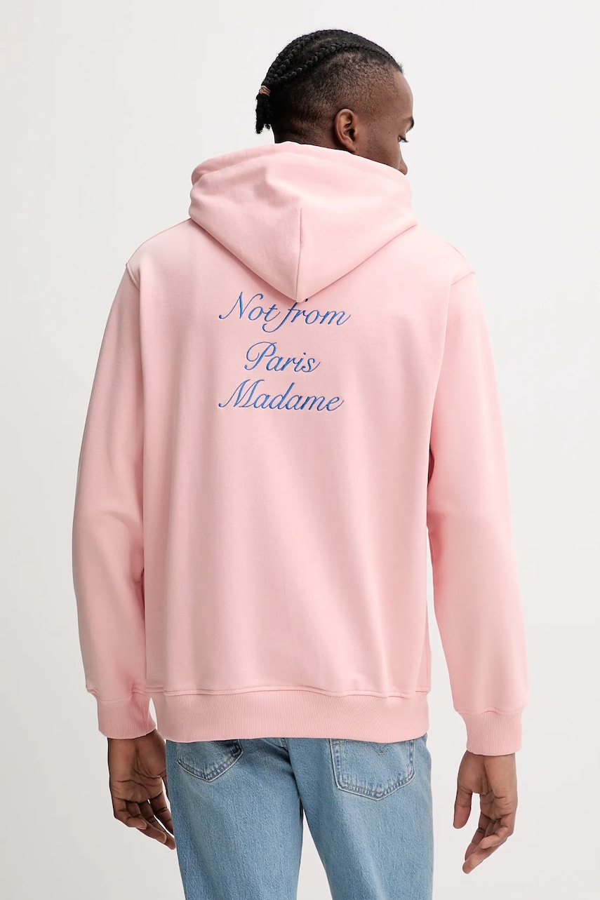 Drôle de Monsieur hanorac de bumbac Le Hoodie Slogan Cursive culoarea roz, cu glugă, cu imprimeu, G-HO168-CO127-LPI