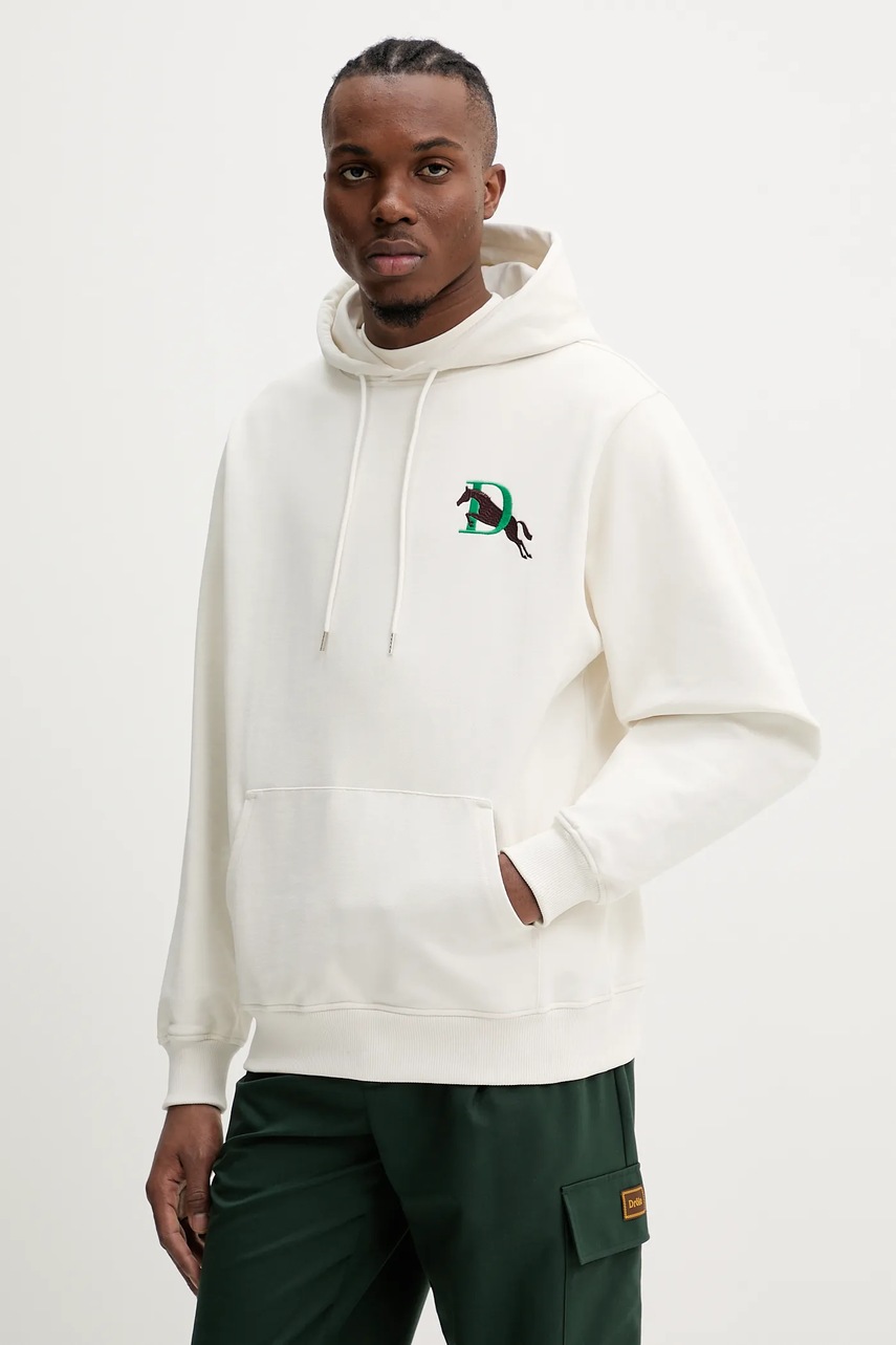 Βαμβακερή μπλούζα Drôle de Monsieur Le Hoodie Polo χρώμα: μπεζ, με κουκούλα, G-HO178-CO200-OW φωτογραφία