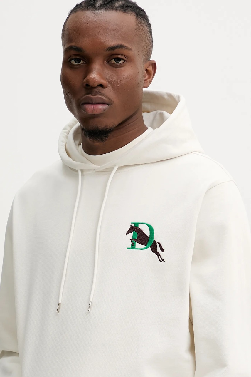 Βαμβακερή μπλούζα Drôle de Monsieur Le Hoodie Polo χρώμα: μπεζ, με κουκούλα, G-HO178-CO200-OW φωτογραφία