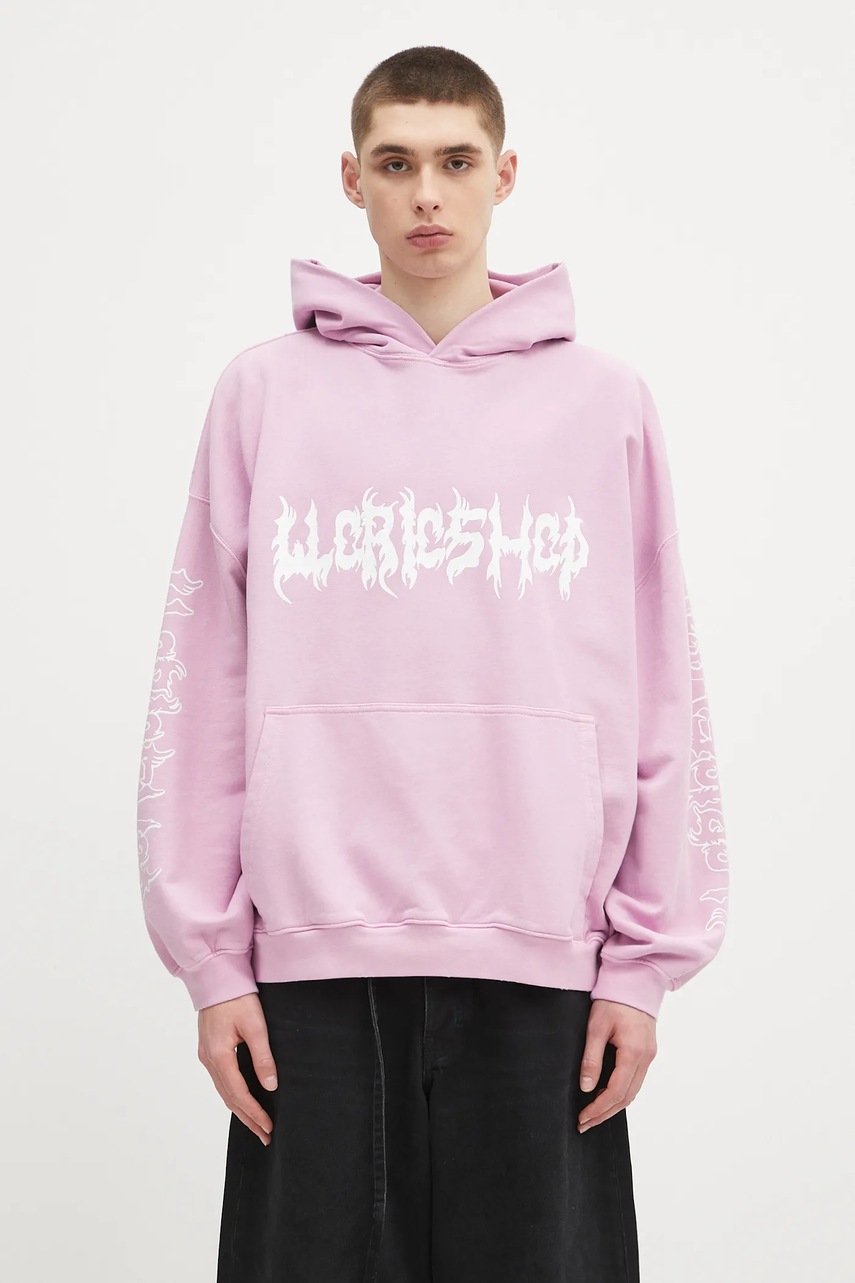 032C bluza bawełniana 'Faithless' męska kolor fioletowy z kapturem z nadrukiem S25-URC-0631-850