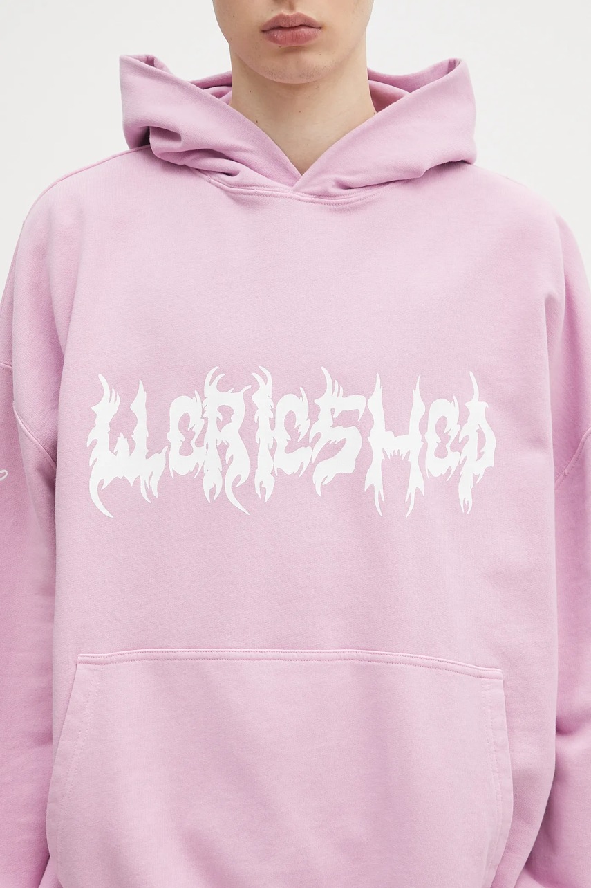 032C bluza bawełniana 'Faithless' męska kolor fioletowy z kapturem z nadrukiem S25-URC-0631-850