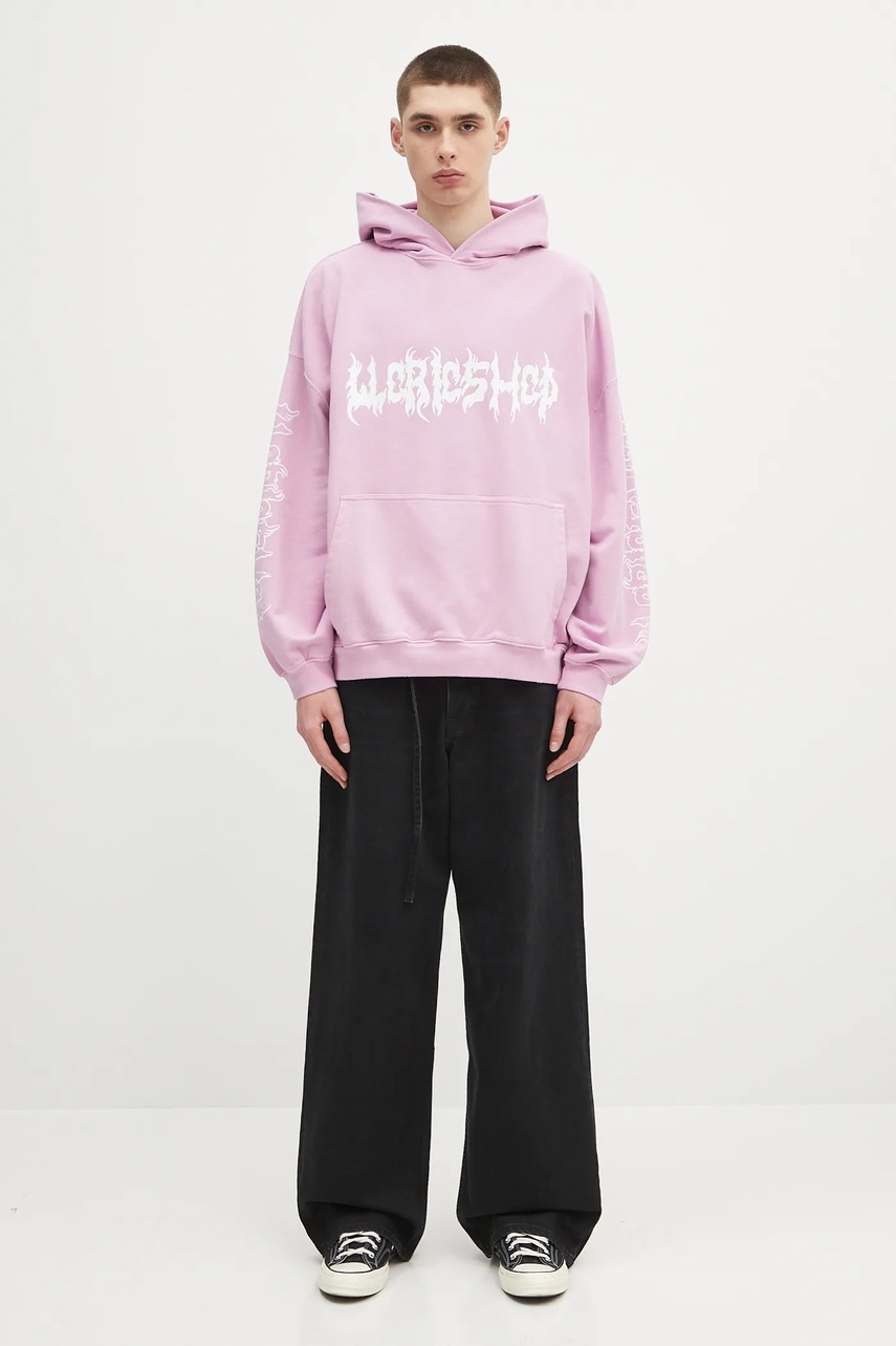 032C bluza bawełniana 'Faithless' męska kolor fioletowy z kapturem z nadrukiem S25-URC-0631-850