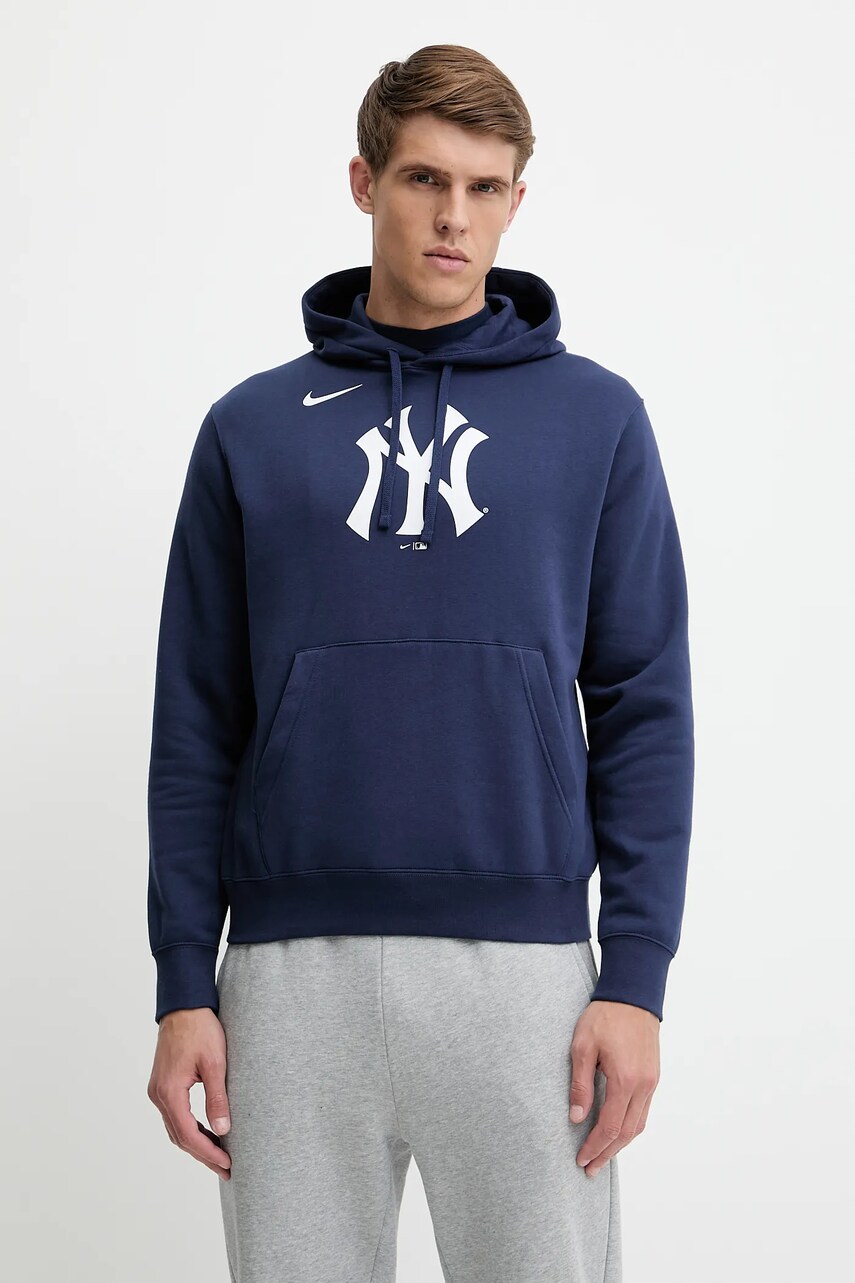 Nike bluza New York Yankees culoarea bleumarin, cu gluga, cu imprimeu, NKDK-44B-NK-CKX