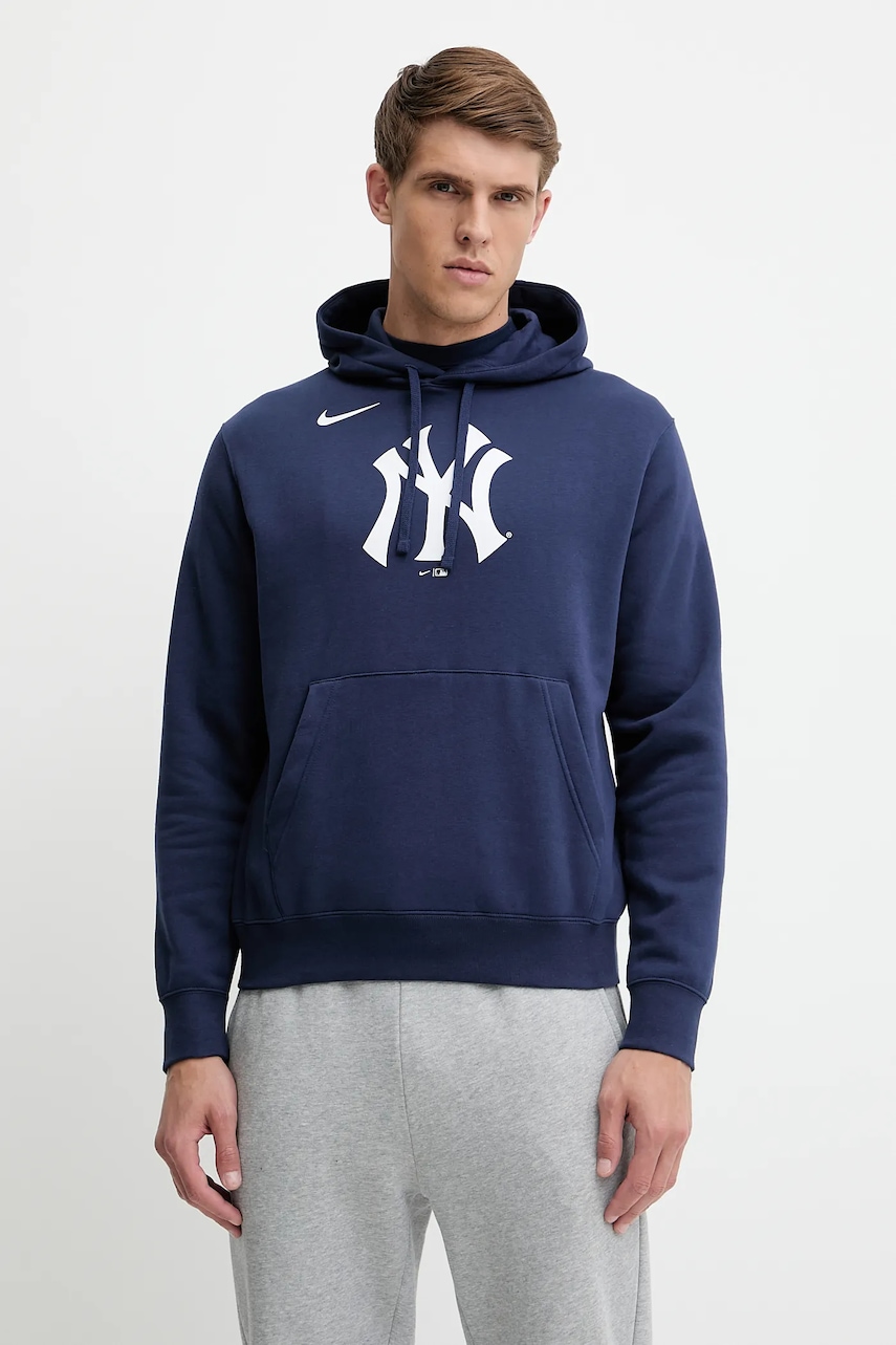 Nike bluză New York Yankees culoarea bleumarin, cu glugă, cu imprimeu, NKDK-44B-NK-CKX