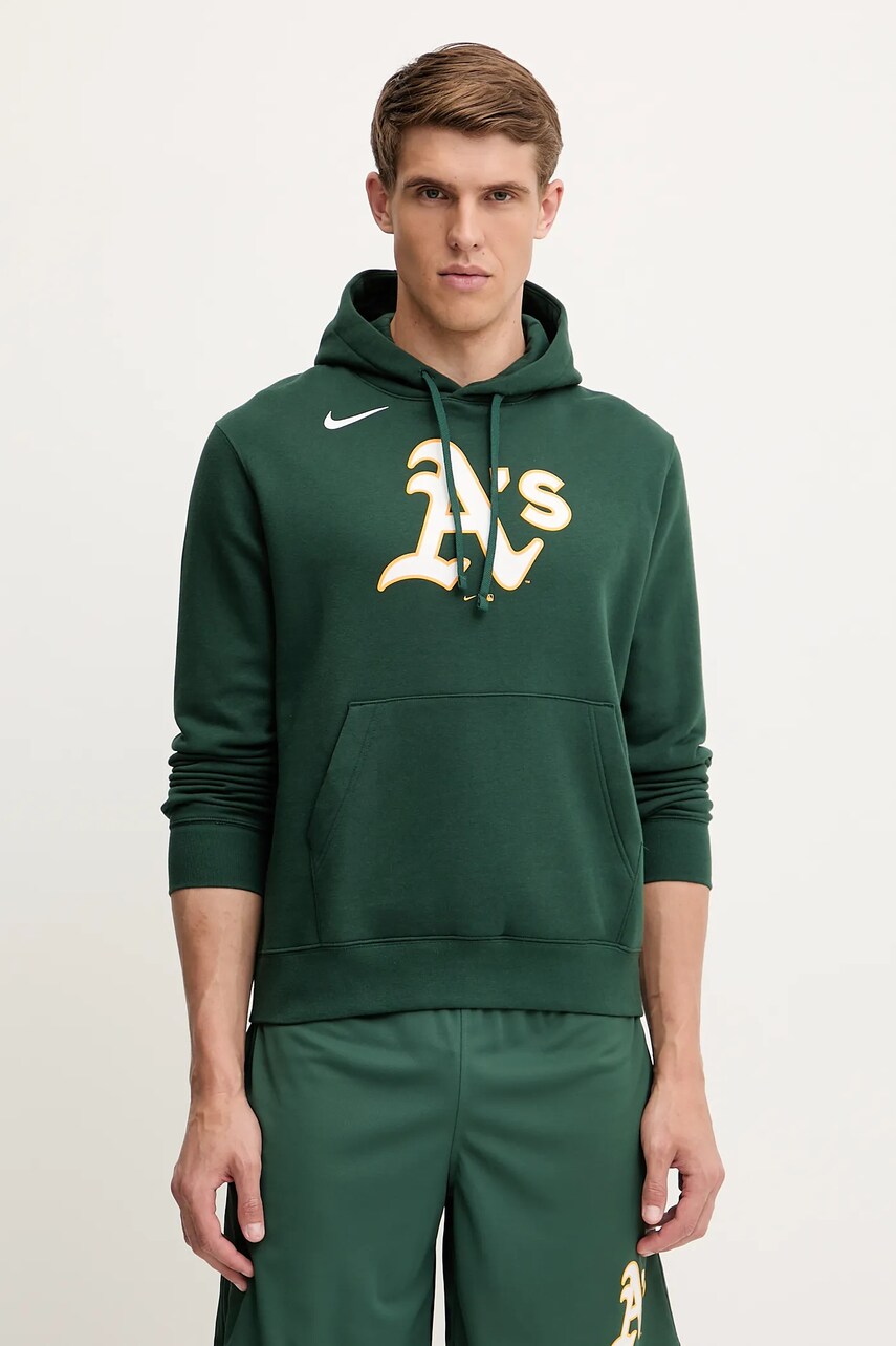 Levně Mikina Nike Oakland Athletics pánská, zelená barva, s kapucí, s potiskem, NKDK-3EY-FZ-CKX