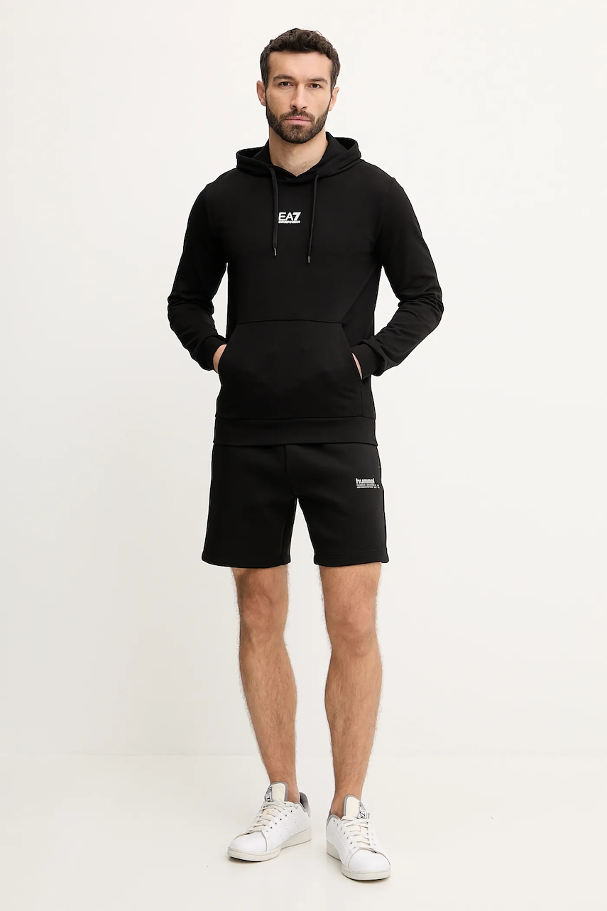 Хлопковая кофта EA7 Emporio Armani цвет чёрный с капюшоном с принтом 8NPM32.PJVRZ Хлопковая кофта EA7 Emporio Armani цвет чёрный с капюшоном с принтом 8NPM32.PJVRZ