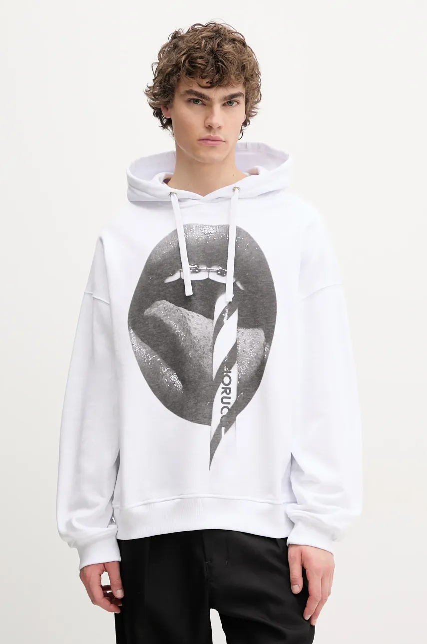 Хлопковая кофта Fiorucci Mouth Print Relaxed Fit Hoodie цвет белый с капюшоном с принтом U02SPSHO092CJ05WH05 Хлопковая кофта Fiorucci Mouth Print Relaxed Fit Hoodie цвет белый с капюшоном с принтом U02SPSHO092CJ05WH05