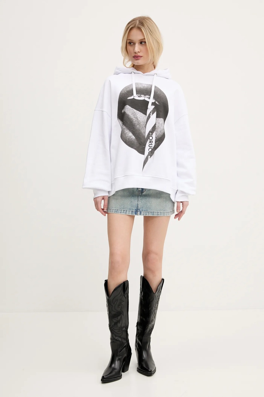 Βαμβακερή μπλούζα Fiorucci Mouth Print Relaxed Fit Hoodie χρώμα: άσπρο, με κουκούλα, U02SPSHO092CJ05WH05 φωτογραφία