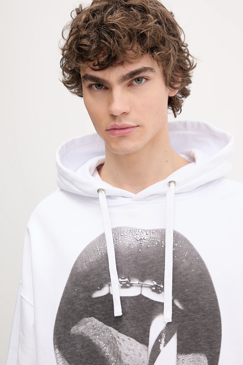 Βαμβακερή μπλούζα Fiorucci Mouth Print Relaxed Fit Hoodie χρώμα: άσπρο, με κουκούλα, U02SPSHO092CJ05WH05 φωτογραφία