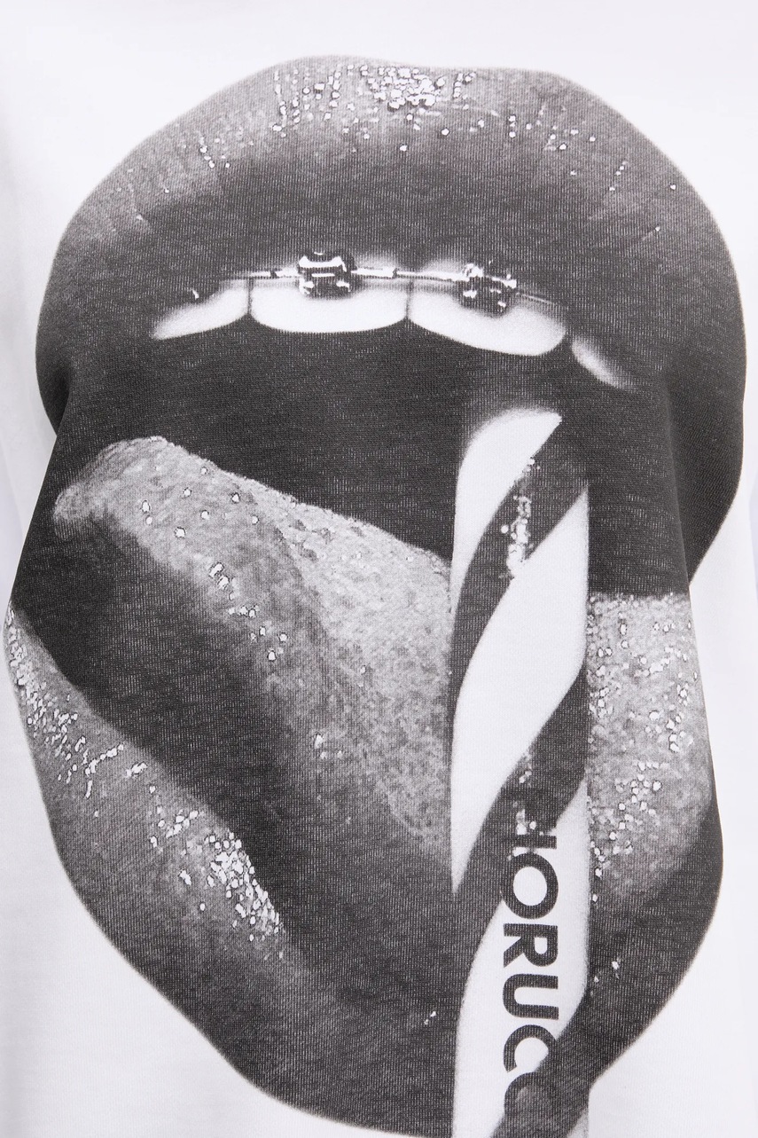 Βαμβακερή μπλούζα Fiorucci Mouth Print Relaxed Fit Hoodie χρώμα: άσπρο, με κουκούλα, U02SPSHO092CJ05WH05 φωτογραφία