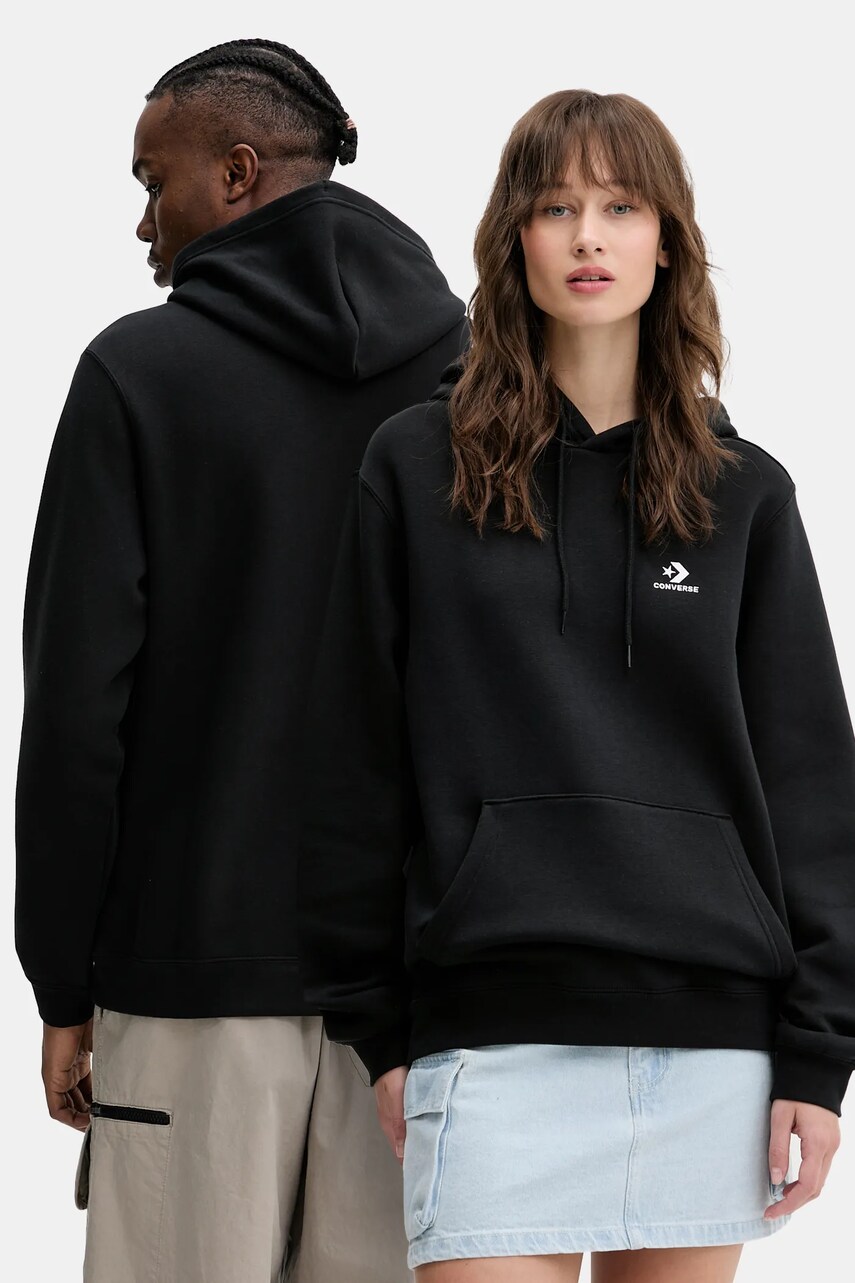 Converse bluză culoarea negru, cu glugă, uni, 10024509-A02
