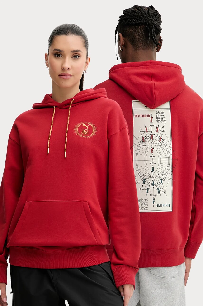 Puma hanorac de bumbac PUMA x HARRY POTTER culoarea bordo, cu glugă, cu imprimeu, 630093
