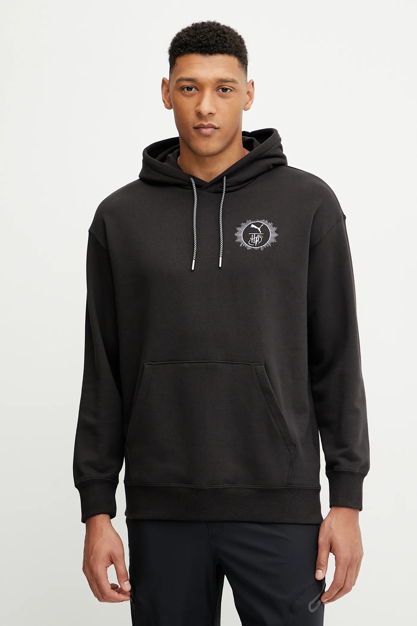 Хлопковая кофта Puma PUMA x HARRY POTTER цвет чёрный с капюшоном с аппликацией 630093 Хлопковая кофта Puma PUMA x HARRY POTTER цвет чёрный с капюшоном с аппликацией 630093