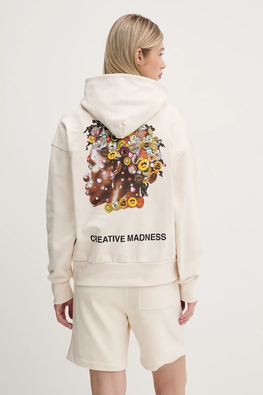 Βαμβακερή μπλούζα Barrow χρώμα: μπεζ, με κουκούλα, S5BWUAHS158 φωτογραφία