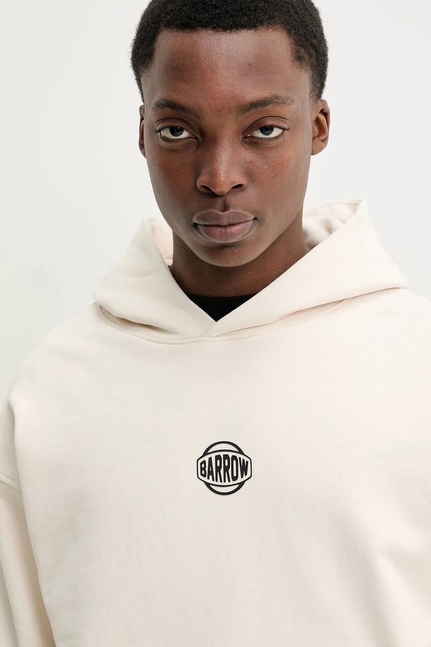 Βαμβακερή μπλούζα Barrow χρώμα: μπεζ, με κουκούλα, S5BWUAHS158 φωτογραφία