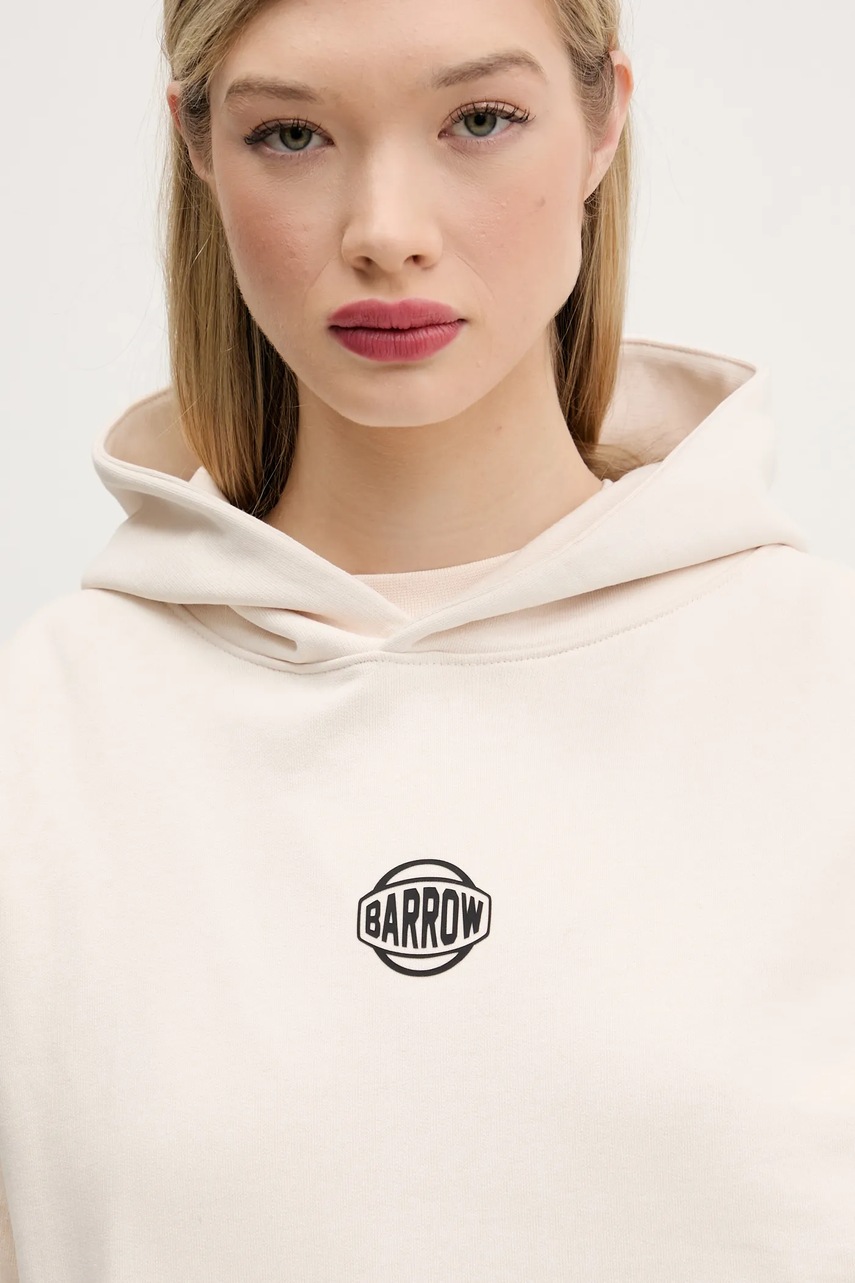 Βαμβακερή μπλούζα Barrow χρώμα: μπεζ, με κουκούλα, S5BWUAHS158 φωτογραφία