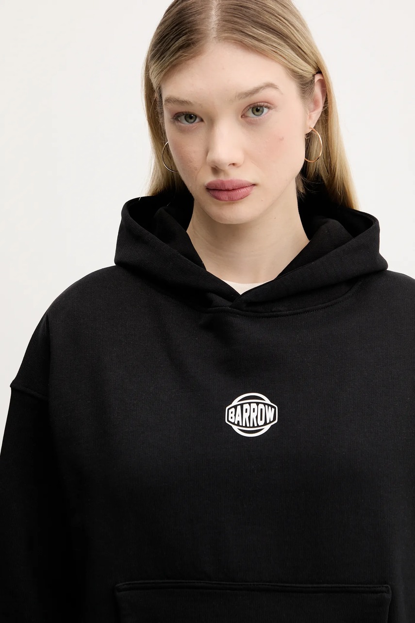 Βαμβακερή μπλούζα Barrow χρώμα: μαύρο, με κουκούλα, S5BWUAHS158 φωτογραφία