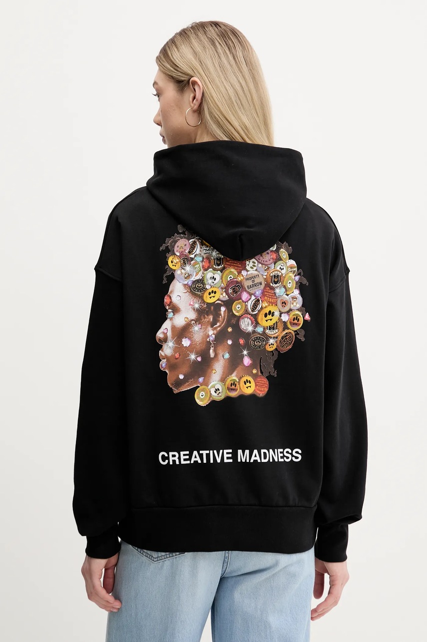 Βαμβακερή μπλούζα Barrow χρώμα: μαύρο, με κουκούλα, S5BWUAHS158 φωτογραφία