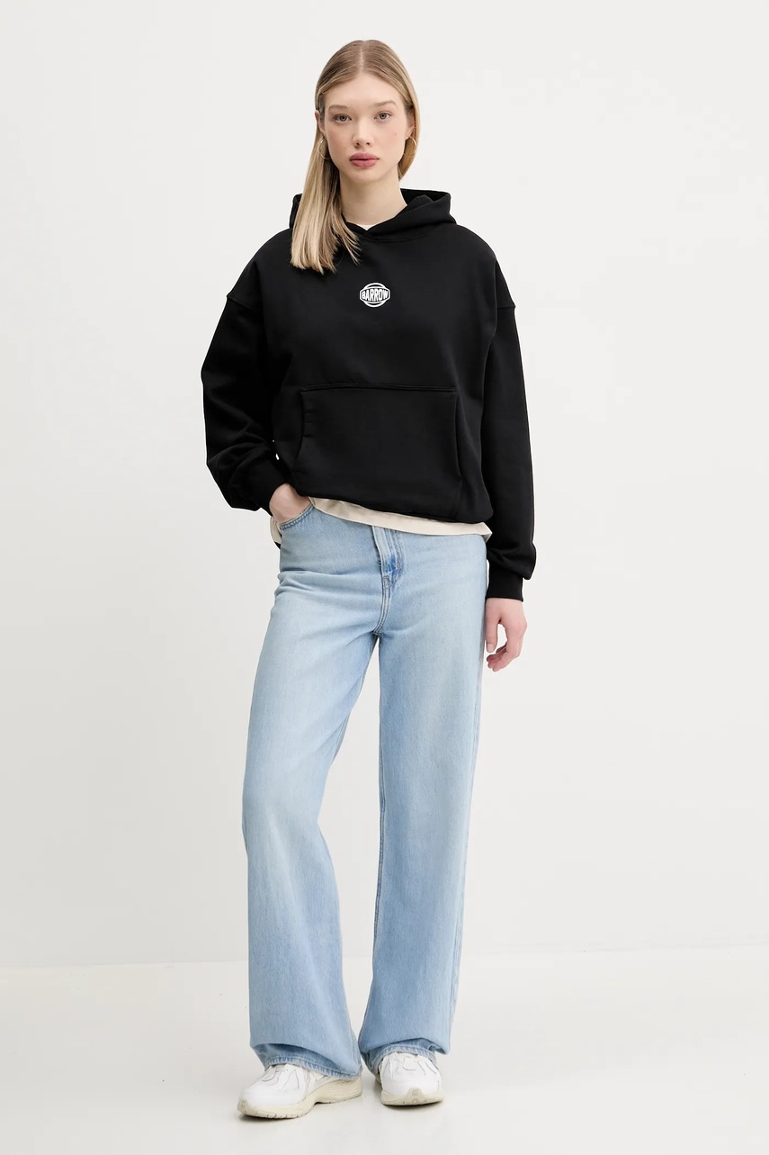 Βαμβακερή μπλούζα Barrow χρώμα: μαύρο, με κουκούλα, S5BWUAHS158 φωτογραφία