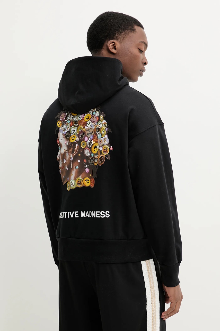 Βαμβακερή μπλούζα Barrow χρώμα: μαύρο, με κουκούλα, S5BWUAHS158 φωτογραφία