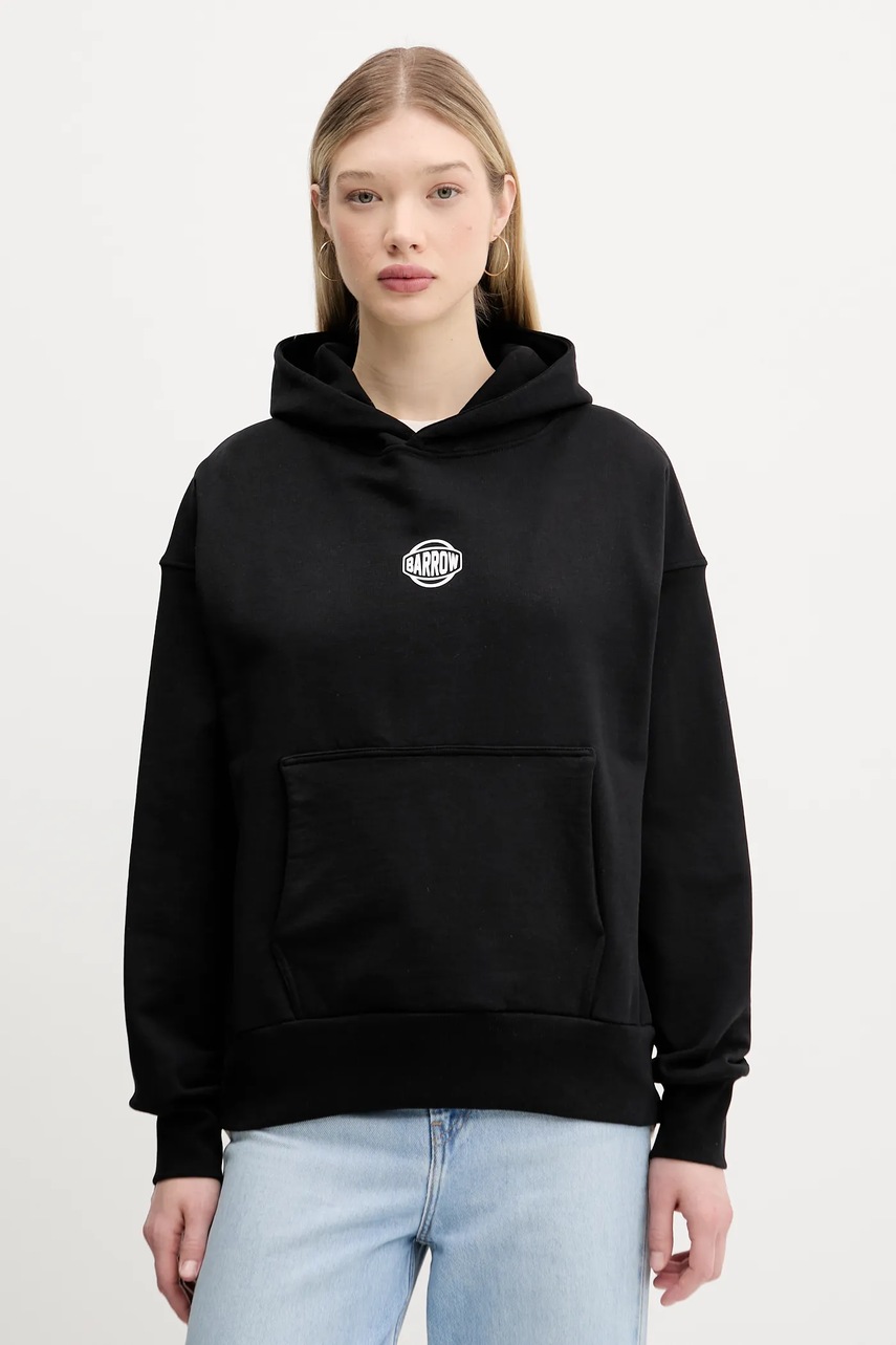 Βαμβακερή μπλούζα Barrow χρώμα: μαύρο, με κουκούλα, S5BWUAHS158 φωτογραφία