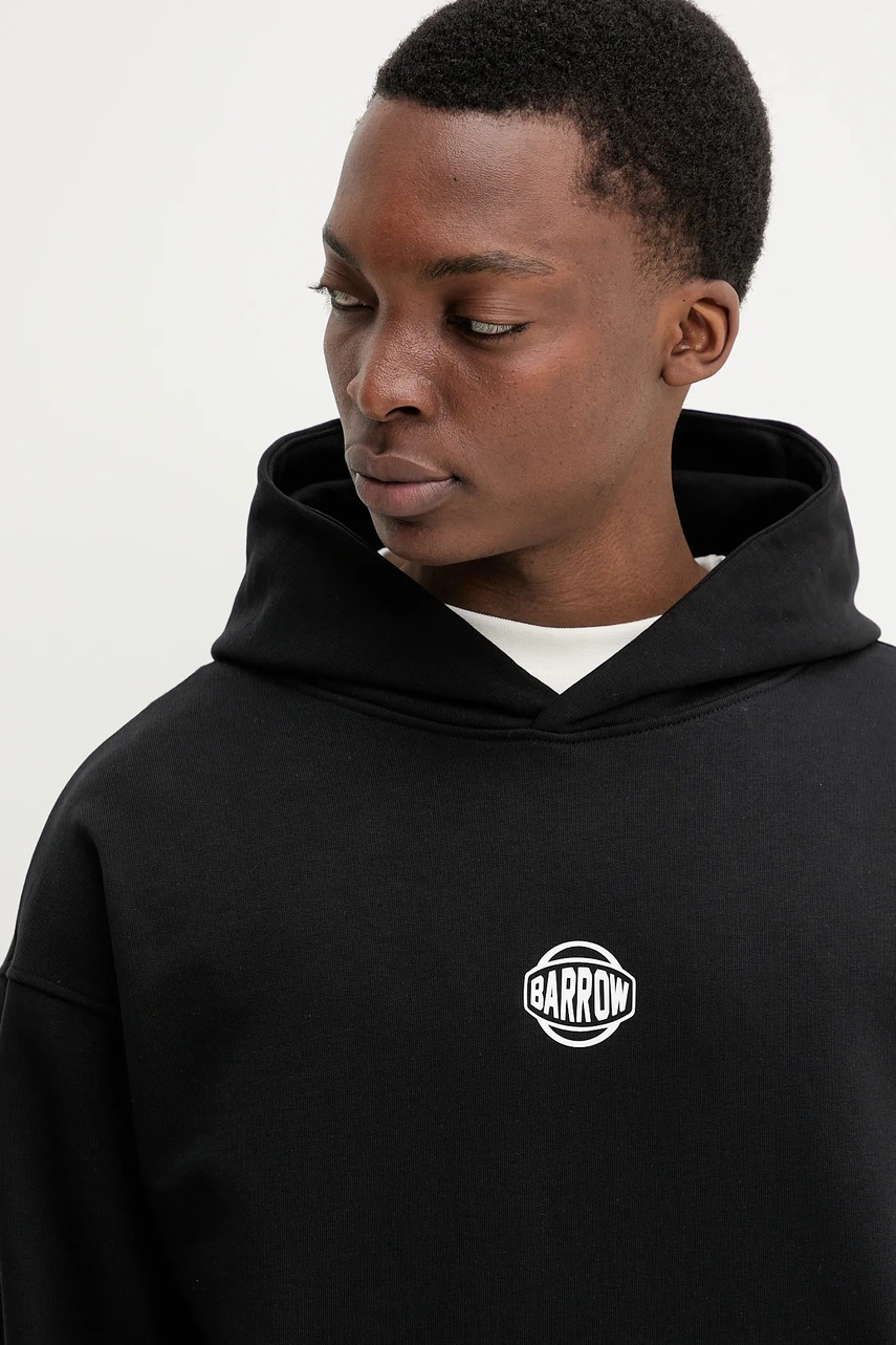 Βαμβακερή μπλούζα Barrow χρώμα: μαύρο, με κουκούλα, S5BWUAHS158 φωτογραφία