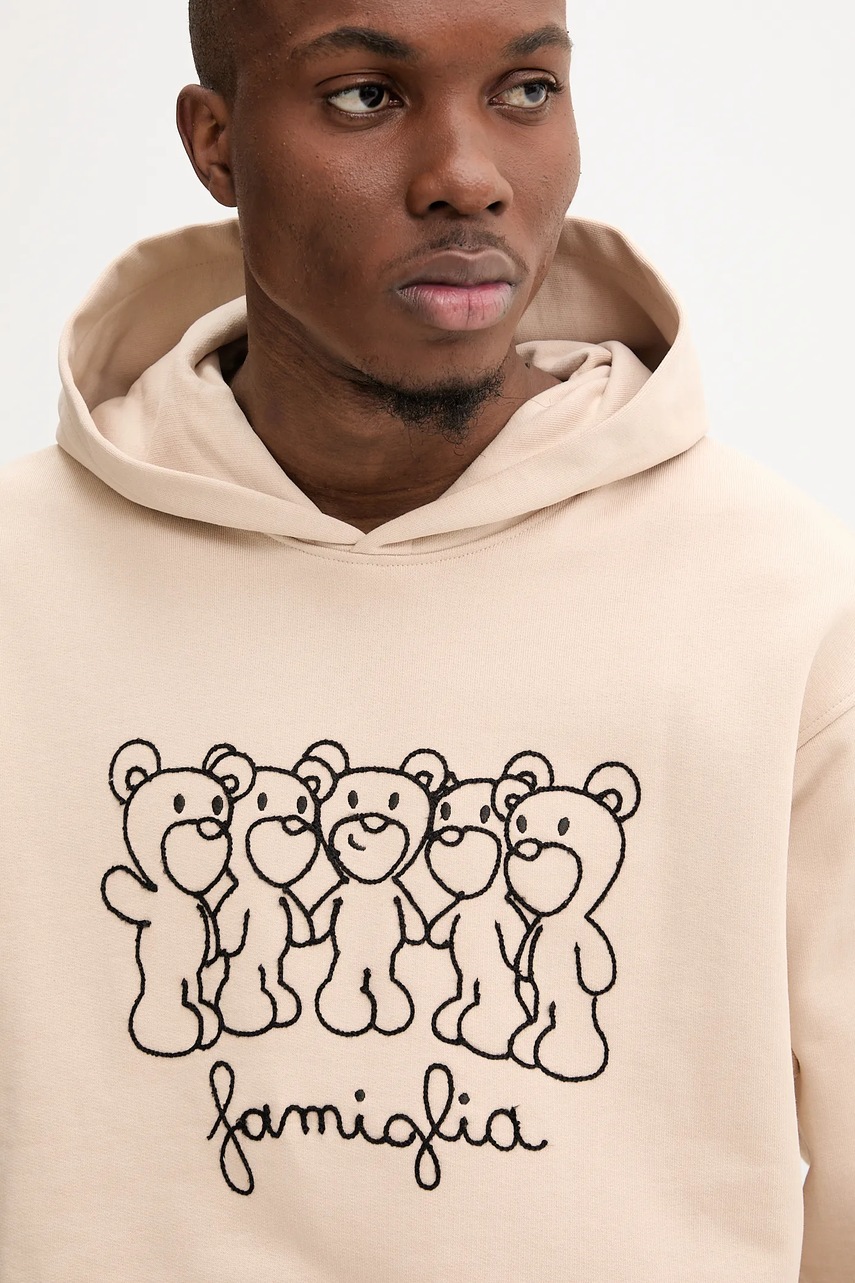 Βαμβακερή μπλούζα Inbetweeners χρώμα: μπεζ, με κουκούλα, S5TWUAHS029 φωτογραφία