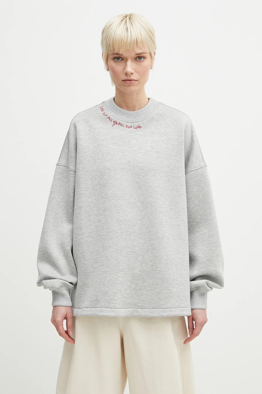 Кофта Fiorucci Neoprene Embroidered Neck Relaxed Fit цвет серый меланж U02SPSCR188NE01GY01 Кофта Fiorucci Neoprene Embroidered Neck Relaxed Fit цвет серый меланж U02SPSCR188NE01GY01