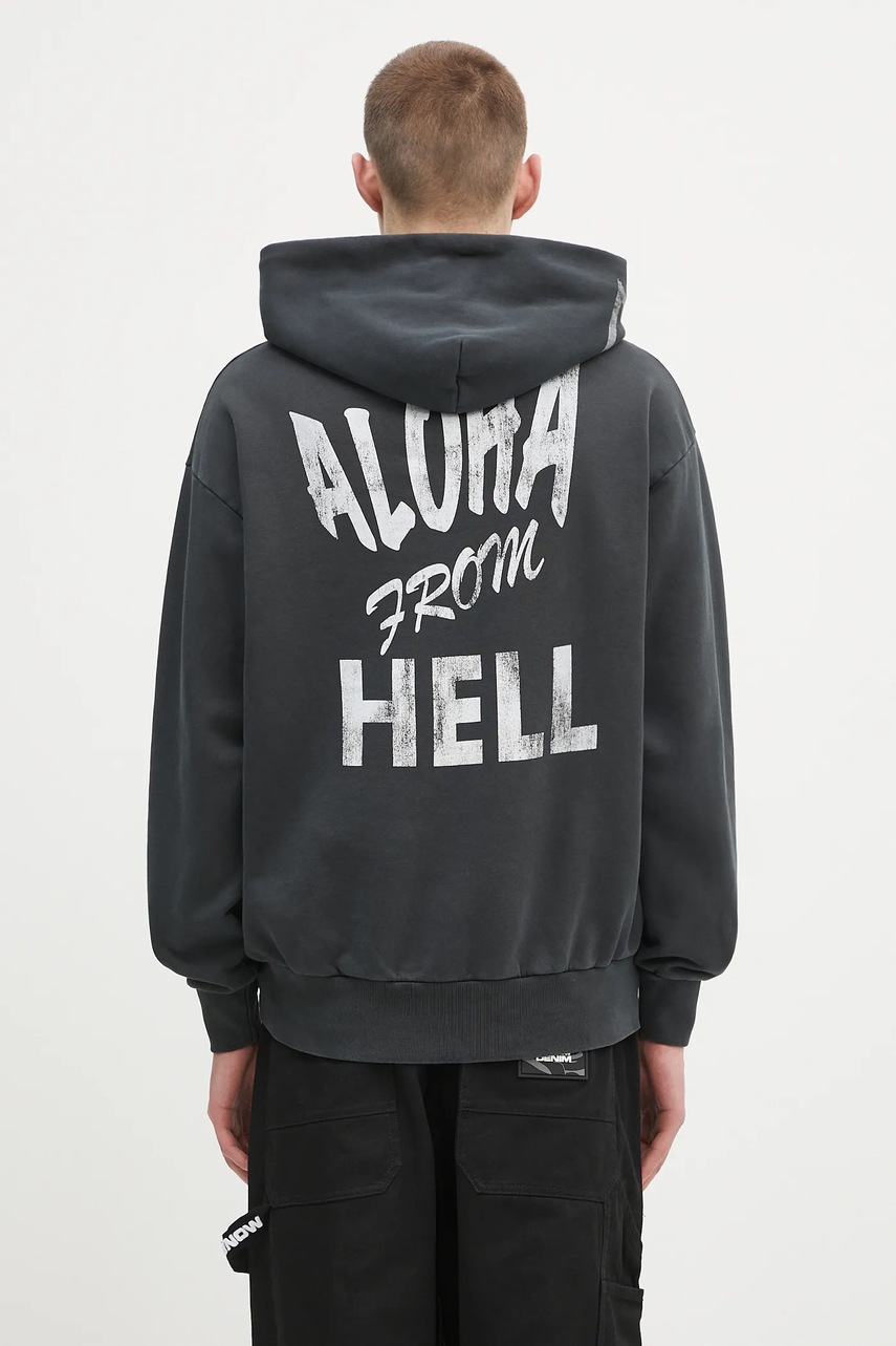 Bavlněná mikina Aries Faded Aloha From Hell Hoodie černá barva, s kapucí, s potiskem, AR2001303