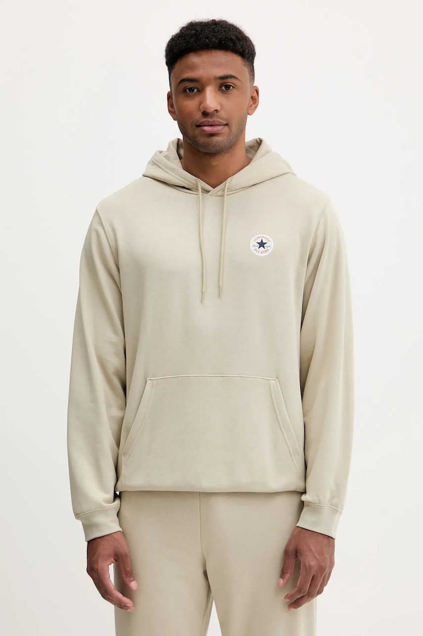 Converse bluză culoarea bej, cu glugă, uni, 10026983-A11