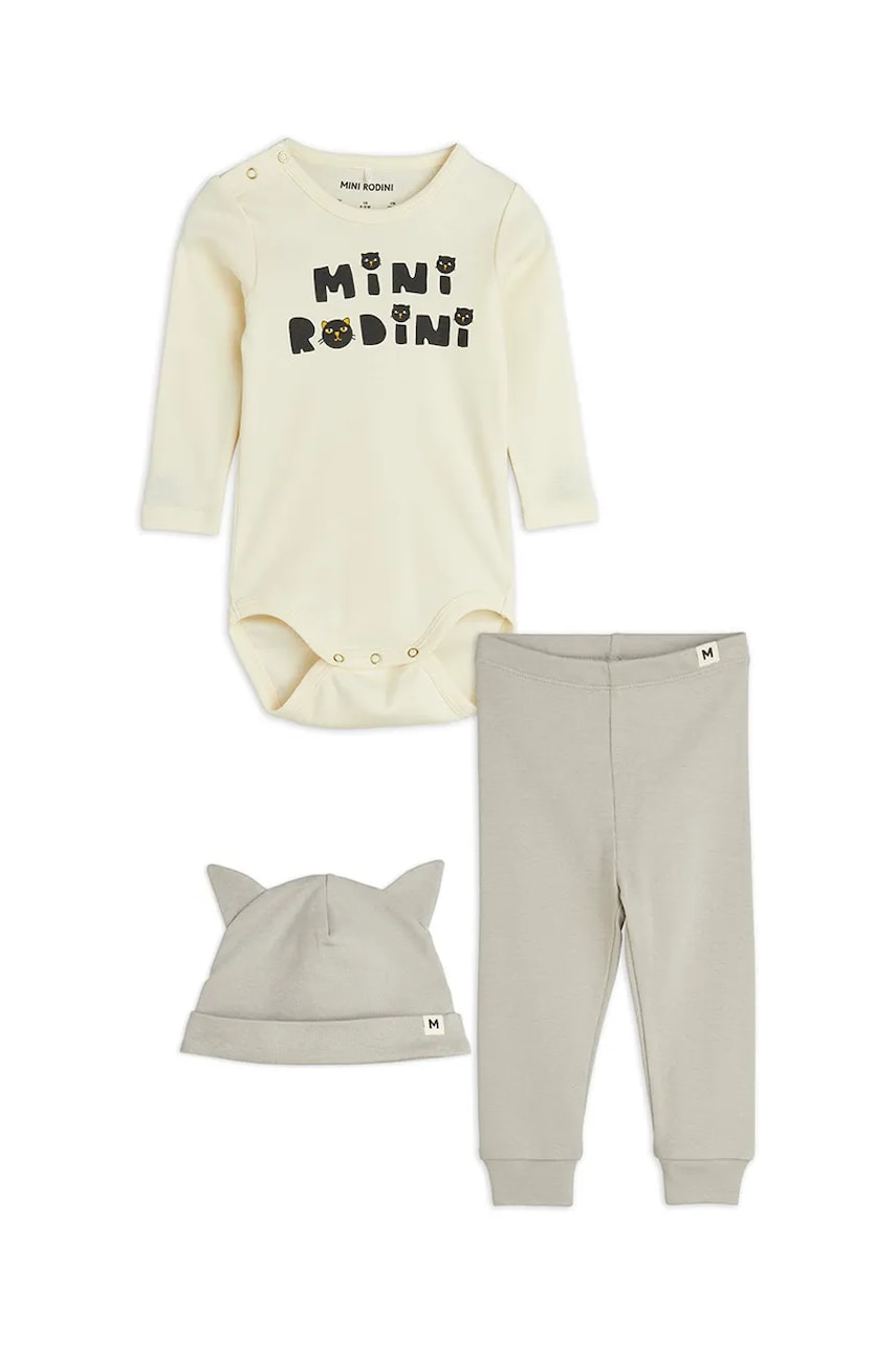 Mini Rodini compleu bebe Mini Rodini Cats culoarea bej, 2514010611 Mini Rodini compleu bebe Mini Rodini Cats culoarea bej, 2514010611