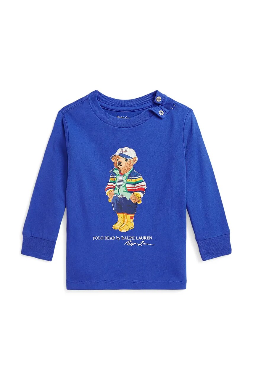 Levně Dětské bavlněné tričko s dlouhým rukávem Polo Ralph Lauren modrá barva, s potiskem, 320883620009