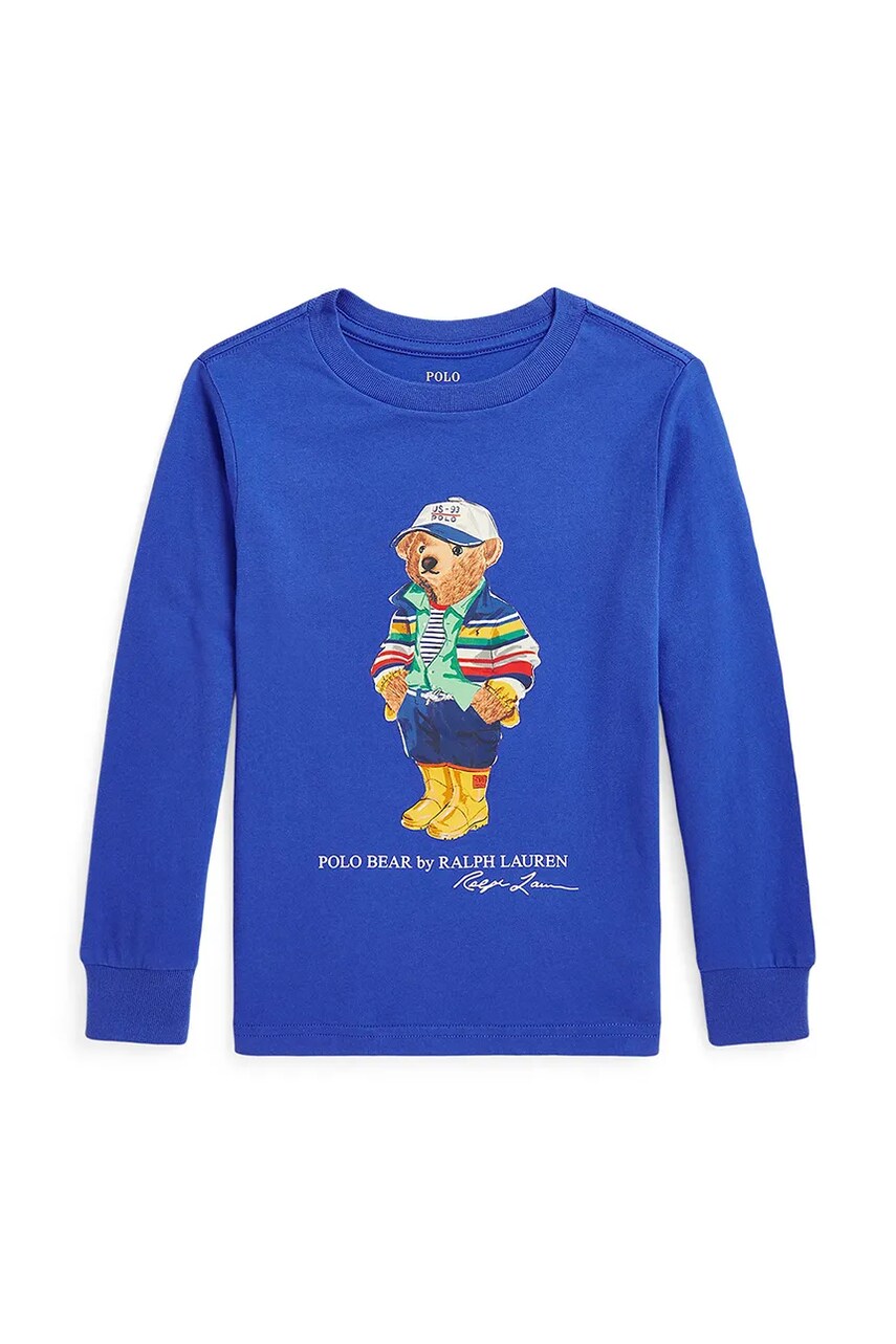 Levně Dětské bavlněné tričko s dlouhým rukávem Polo Ralph Lauren modrá barva, s potiskem, 322883620012