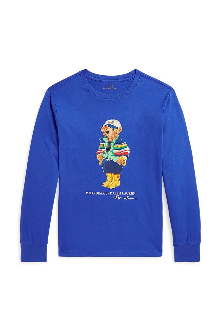 Levně Dětské bavlněné tričko s dlouhým rukávem Polo Ralph Lauren modrá barva, s potiskem, 323883620012