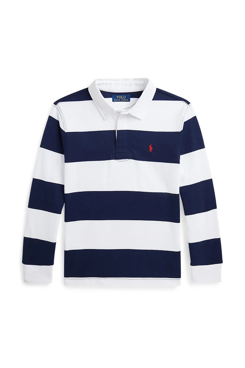Хлопковый детский лонгслив Polo Ralph Lauren цвет синий узорный 323932280001 Хлопковый детский лонгслив Polo Ralph Lauren цвет синий узорный 323932280001