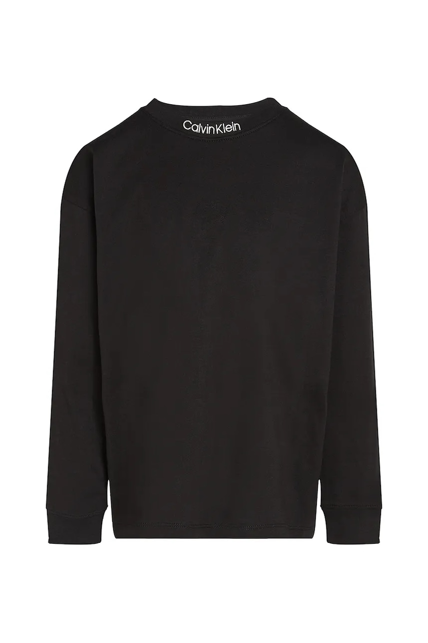 Хлопковый детский лонгслив Calvin Klein Jeans цвет чёрный однотонный IB0IB02354 Хлопковый детский лонгслив Calvin Klein Jeans цвет чёрный однотонный IB0IB02354