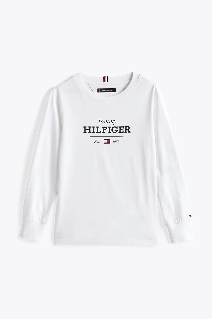 Хлопковый детский лонгслив Tommy Hilfiger цвет белый с принтом KB0KB09633