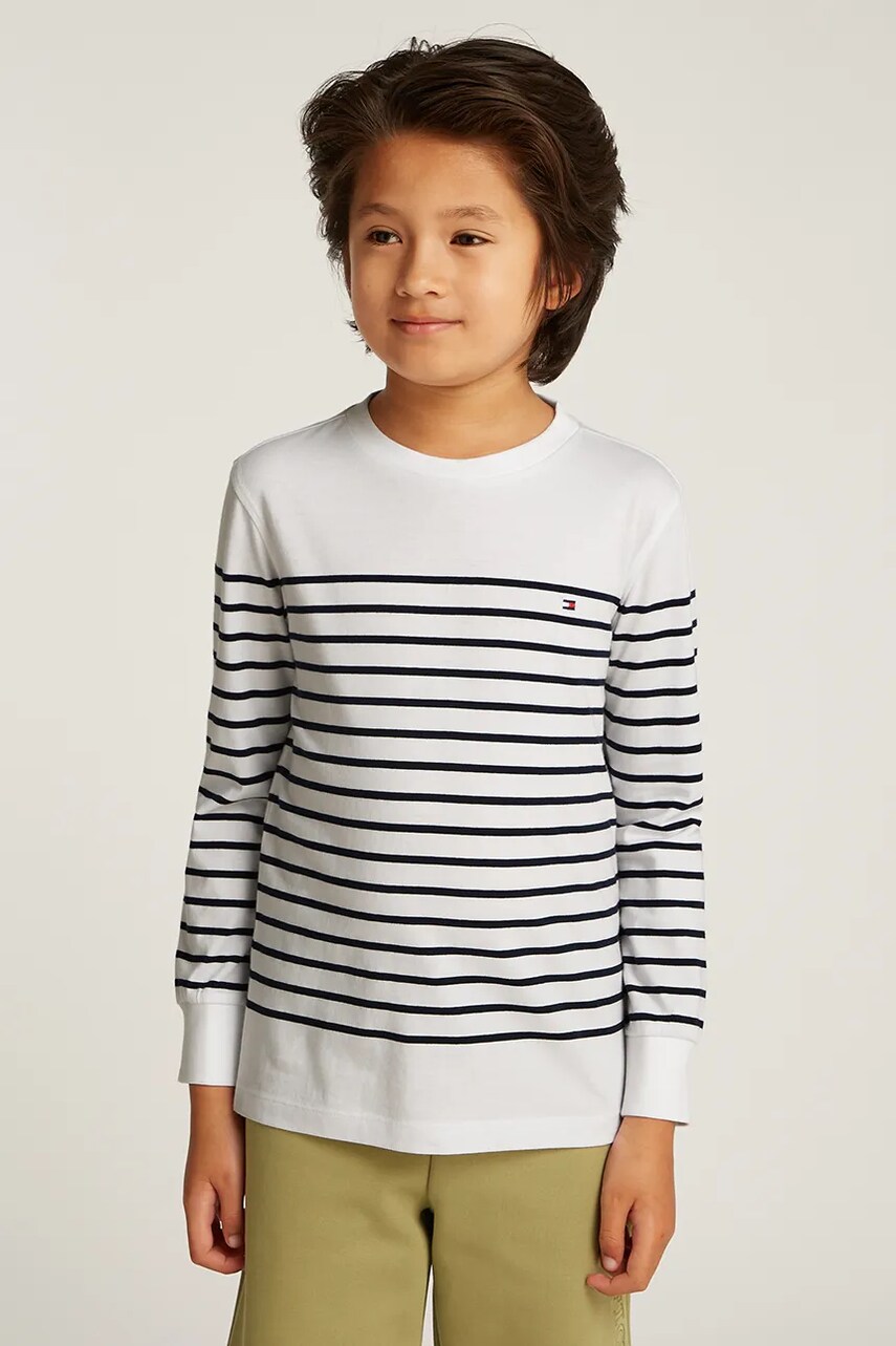 Levně Dětské bavlněné tričko s dlouhým rukávem Tommy Hilfiger bílá barva, KS0KS00540