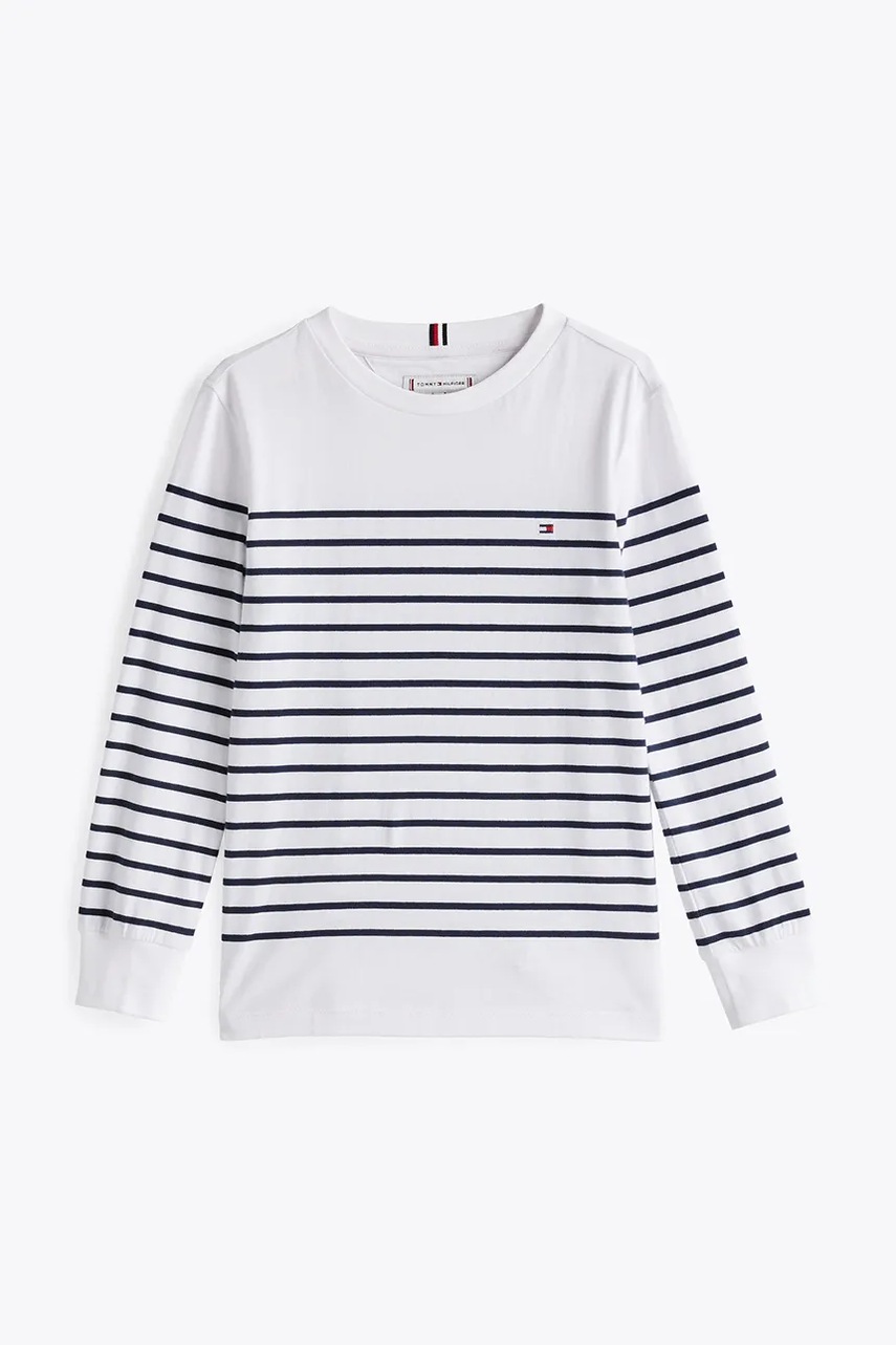 Дитячий бавовняний лонгслів Tommy Hilfiger колір білий візерунок KS0KS00540