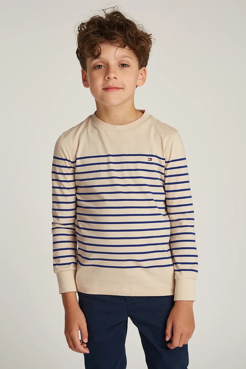 Levně Dětské bavlněné tričko s dlouhým rukávem Tommy Hilfiger béžová barva, KS0KS00540