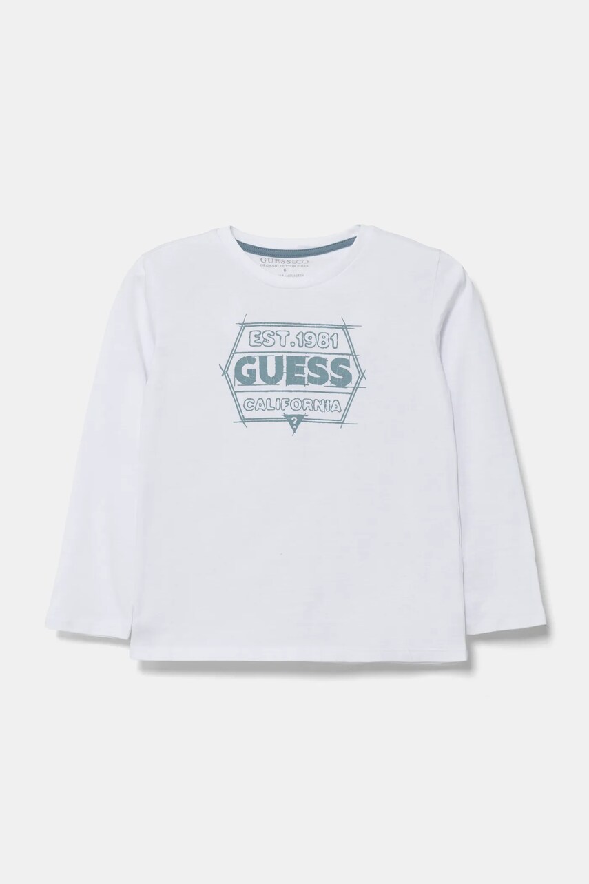 Levně Dětské bavlněné tričko s dlouhým rukávem Guess bílá barva, s potiskem, N5RI26 K8HM4